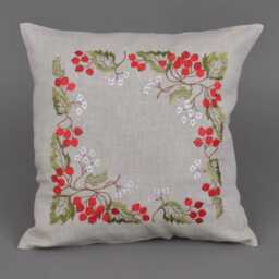 Embroidered Linen Pillowcase Guelder Rose Floral Home Decor - 40x40 cm - thumbnail 4