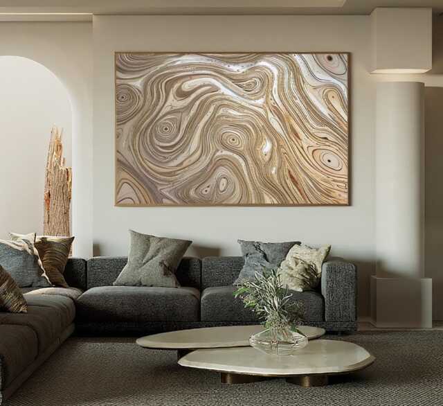 Hand-Painted Wood Carving Wall Art, Beige Minimalist Abstract Sculpture Textured Art Home Decor - image 1