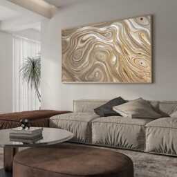 Hand-Painted Wood Carving Wall Art, Beige Minimalist Abstract Sculpture Textured Art Home Decor - thumbnail 2