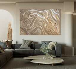 Hand-Painted Wood Carving Wall Art, Beige Minimalist Abstract Sculpture Textured Art Home Decor - thumbnail 1