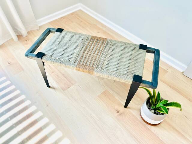 Hand-Woven Entryway Bench Mcm Style End Of Bed & Mudroom Seating - Custom-Made, Multiple Sizes - image 1