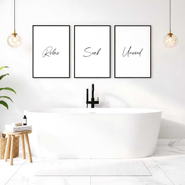 Relax Soak Unwind Prints - Set Of 3 - Bathroom Gallery Wall Art Home D??cor Modern Typography Posters Unframed - image 1