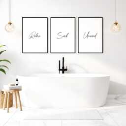 Relax Soak Unwind Prints - Set Of 3 - Bathroom Gallery Wall Art Home D??cor Modern Typography Posters Unframed - thumbnail 1