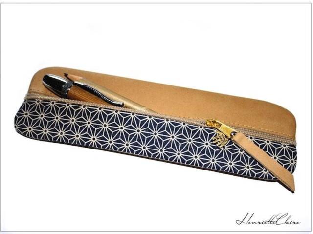 Blue Japanese Pencil Case Leather & Fabric & Case - image 1