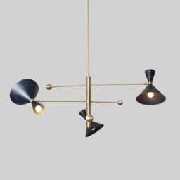 Mid Century Sputnik Chandelier - Raw Brass & Cone Shade Light Fixture - thumbnail 1