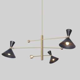 Mid Century Sputnik Chandelier - Raw Brass & Cone Shade Light Fixture - thumbnail 2
