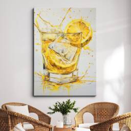 Lemon Water Glass Beverage Watercolor Painting Framed Poster Print & Canvas Wall Decor Art Bedroom Home Interior Bar Kitchen Gift