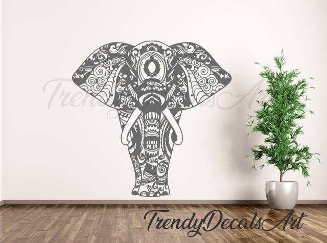 Elephant Mandala Decal, Vinyl Sticker, Boho Elephant India Bedroom Decor, Nursery Wall Decal, Abstract - image 1