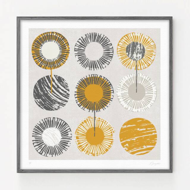 Mustard Yellow & Grey Abstract Print, Mid Century Pattern Design, Ochre Wall Decor, Circle Art, 70's Style - image 1