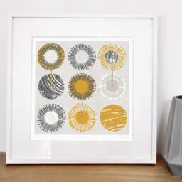 Mustard Yellow & Grey Abstract Print, Mid Century Pattern Design, Ochre Wall Decor, Circle Art, 70's Style - thumbnail 3