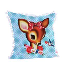 Deer Cushion Cover Kitsch Bambi Pillow With Tassel Trim - thumbnail 2