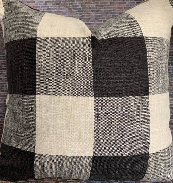 Designer Pillow Cover Lumbar - Plaid Large Gingham Black - image 1