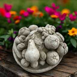 Concrete Fruit Bowl Statue Stone Plate Figurine Kitchen Decor Garden Table Ornament Handmade Home Gift Decorative Table - thumbnail 2