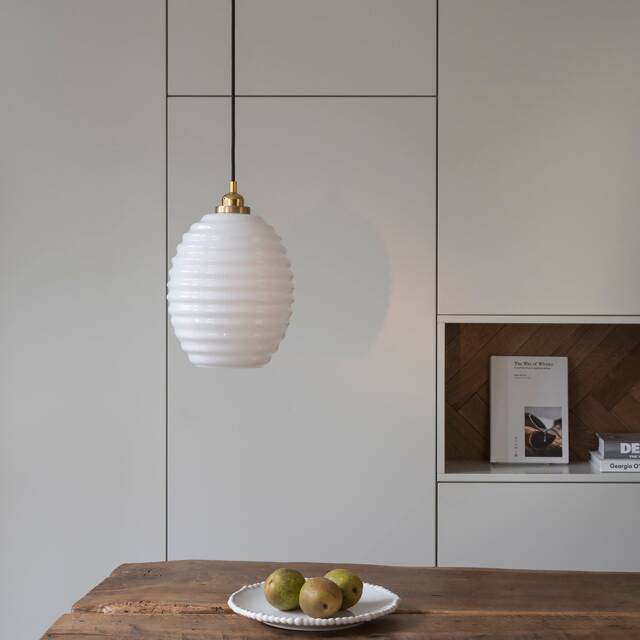 Milk Glass Pendant Light With Gold Top in Art Deco Style, Opaline Hanging Lamp, Lighting Fixture, White Ceiling Lamp - image 1