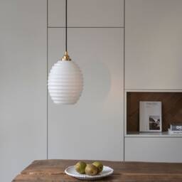 Milk Glass Pendant Light With Gold Top in Art Deco Style, Opaline Hanging Lamp, Lighting Fixture, White Ceiling Lamp - thumbnail 1