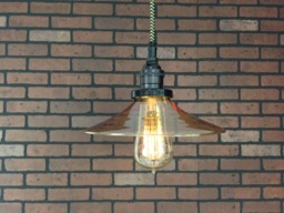 "Industrial Pendant Light -Black 8"" Flat Amber Glass Shade With Patented ""Huila Connector"