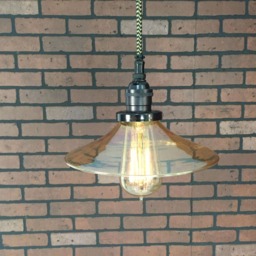 "Industrial Pendant Light -Black 8"" Flat Amber Glass Shade With Patented ""Huila Connector" - thumbnail 3