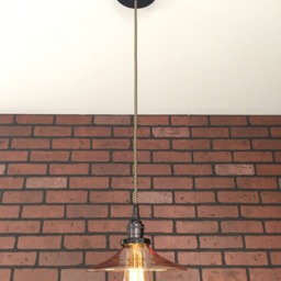 "Industrial Pendant Light -Black 8"" Flat Amber Glass Shade With Patented ""Huila Connector" - thumbnail 2