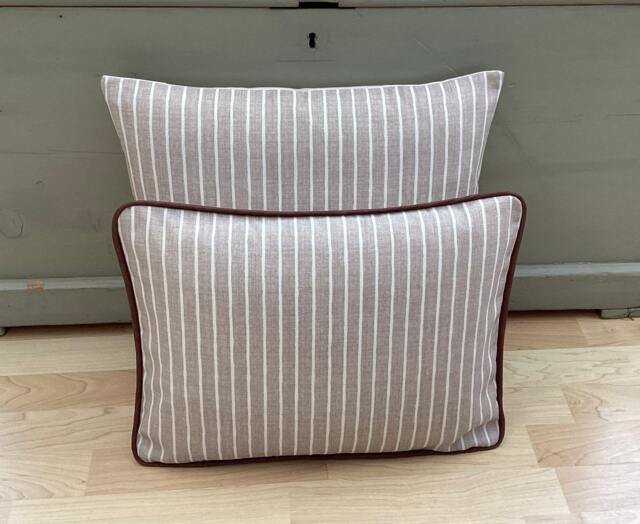 Country Taupe Beige Linen Ticking Striped Home Accessories Throw Cushion Cover/Sham Pillowcase - image 1