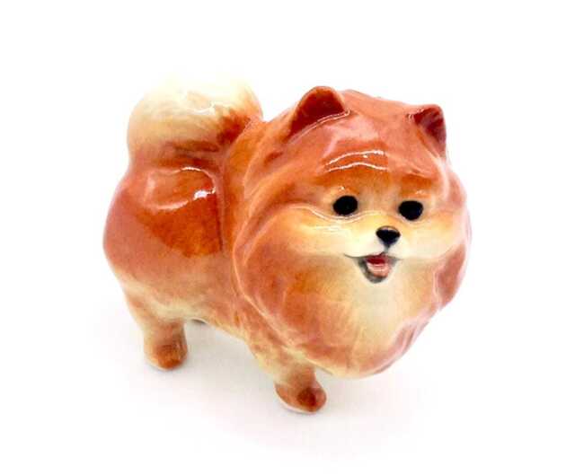 Miniature Ceramic Dog German Spitz Animal Pet Little Brown Orange White Small Statue Tiny Decoration Collectible Hand Painted Craft Figure - image 1