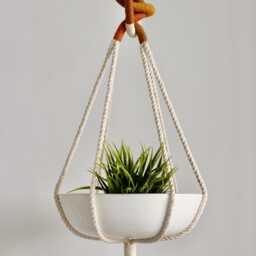 Color Block Macrame Plant Hanger Handmade Cotton Rope, Fits 12 - thumbnail 3