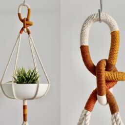 Color Block Macrame Plant Hanger Handmade Cotton Rope, Fits 12 - thumbnail 2