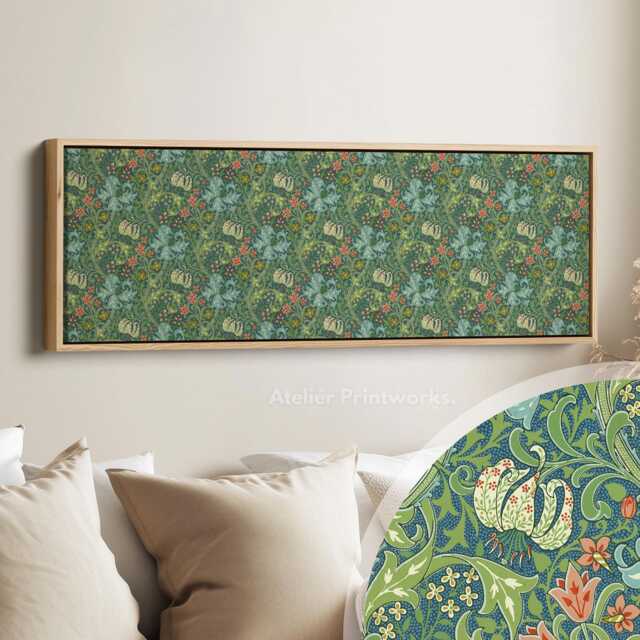 William Morris Golden Lily Long Framed Canvas Print With Cream Tones For Refined Interiors Suitable Hall Living Room Bedroom Office - image 1