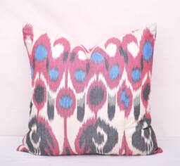 Handmade Violet Ikat Pillow Cover, Cotton Cushion - 20x20 - thumbnail 1