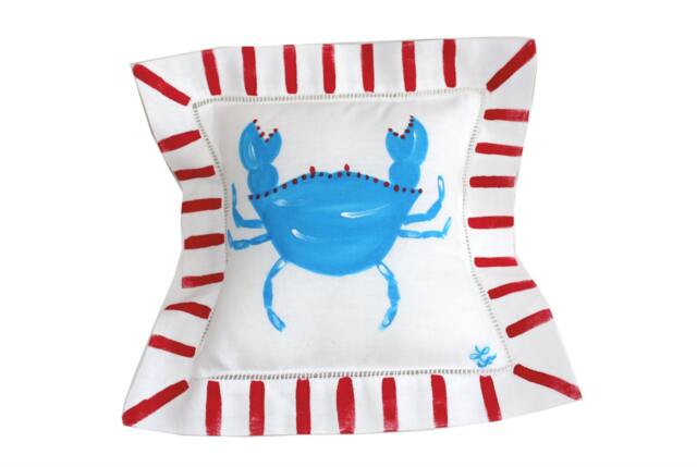 Nautical Crab Linen Pillow