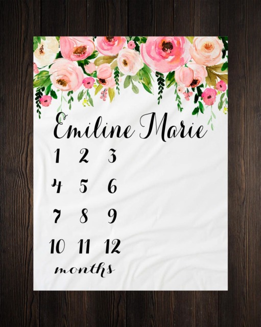 Personalized Milestone Blanket Month Growth Tracker Minky Fleece Custom Girl Baby Shower Gift Watercolor Floral Newborn - image 1