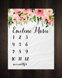 Personalized Milestone Blanket Month Growth Tracker Minky Fleece Custom Girl Baby Shower Gift Watercolor Floral Newborn - thumbnail 1