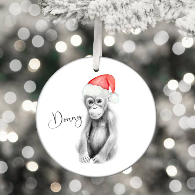 Personalised Orangutan Christmas Tree Ornament, Oranutan Santa Bauble, Decoration