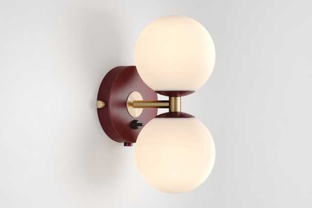 Mia Mid Century Modern Wall Sconce Burgundy Red Sphere Milk Glass Globe Plafond Vanity Light Bedside Lamp Retro Fixture - image 1