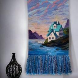 Handmade Woven Tapestry Wall Hanging Landscape Fiber Art - thumbnail 2