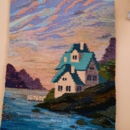 Handmade Woven Tapestry Wall Hanging Landscape Fiber Art - thumbnail 3