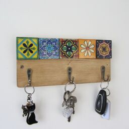 Rustic Recycled Pine Wood Key Holder With Mexican Tile Decoration Rack/Kitchen Organizer - thumbnail 2