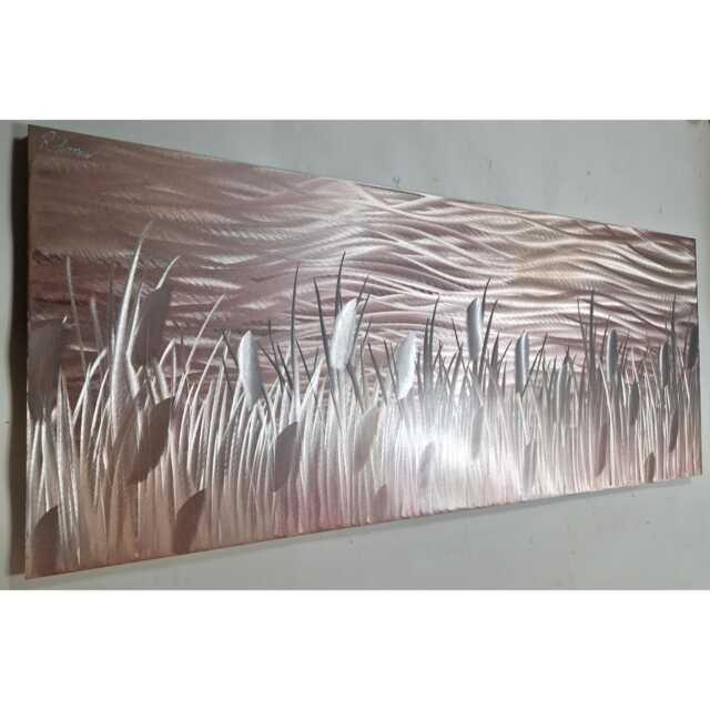 Modern, Abstract, Contemporary Metal Wall Art By R Toomer Art. Titled By The Lake. Rose Gold & Silver. Indoor/Outdoor - image 1
