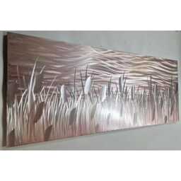 Modern, Abstract, Contemporary Metal Wall Art By R Toomer Art. Titled By The Lake. Rose Gold & Silver. Indoor/Outdoor - thumbnail 1