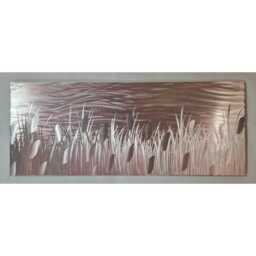Modern, Abstract, Contemporary Metal Wall Art By R Toomer Art. Titled By The Lake. Rose Gold & Silver. Indoor/Outdoor - thumbnail 3