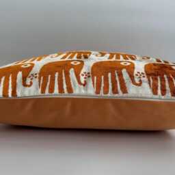 Silk Velvet Cushion Cover, Saffron Elephant Cushion, Turkish Italian Jacquard Pillow, Ikat Decorative Pillow 20''x20''/50x50 cm - thumbnail 3