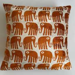 Silk Velvet Cushion Cover, Saffron Elephant Cushion, Turkish Jacquard Pillow, Ikat Decorative Pillow 20''x20''/50x50 cm
