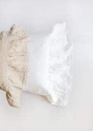 Ruffled Linen Pillowcase With Lace White & Oatmeal Pure Sham