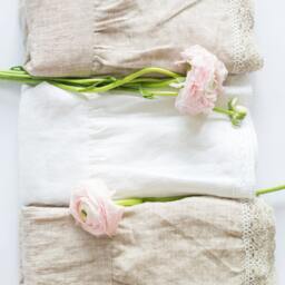 Ruffled Linen Pillowcase With Lace White & Oatmeal Pure Sham - thumbnail 2
