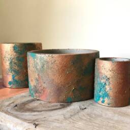 Unique Concrete Copper Patina Verdigris Effect Tea Light Holder/Home Decor Gift - thumbnail 4
