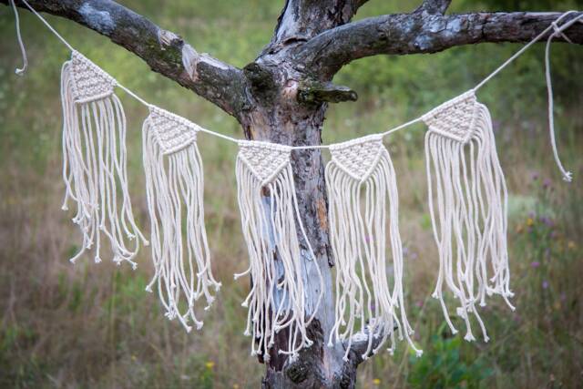 Macrame Banner Wall Hanging Bunting Garland Wall Decor Rope Wedding Nursery Boho Home Bohemian Girls Room - image 1