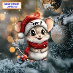 Custom Name Cute Mouse Smile Christmas Personalized Ornament, Tree Hanging Decor, Flat 2D Ornament