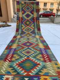 Handwoven Afghan Chobi Kilim Runner Multicolor Wool Tribal Rug - 9.7x2.7 Ft - thumbnail 1