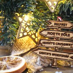 Belfast Location Wooden Bauble Northern Design Ireland Fun Classic Ornament Quirky Rustic Stocking Present Laser Wood Burned Ornate - thumbnail 4