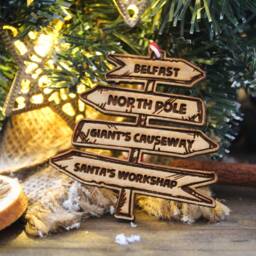 Belfast Location Wooden Bauble Northern Design Ireland Fun Classic Ornament Quirky Rustic Stocking Present Laser Wood Burned Ornate - thumbnail 2
