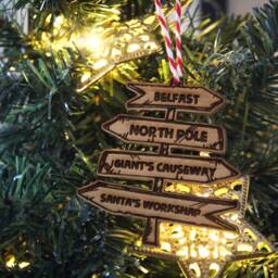 Belfast Location Wooden Bauble Northern Design Ireland Fun Classic Ornament Quirky Rustic Stocking Present Laser Wood Burned Ornate - thumbnail 3